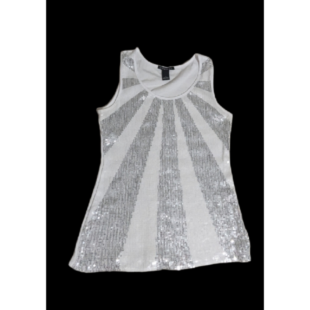 CRUISE WEAR & CO. Silver & White SEQUIN Sunburt EMBELLISHED TANK TOP XL-2